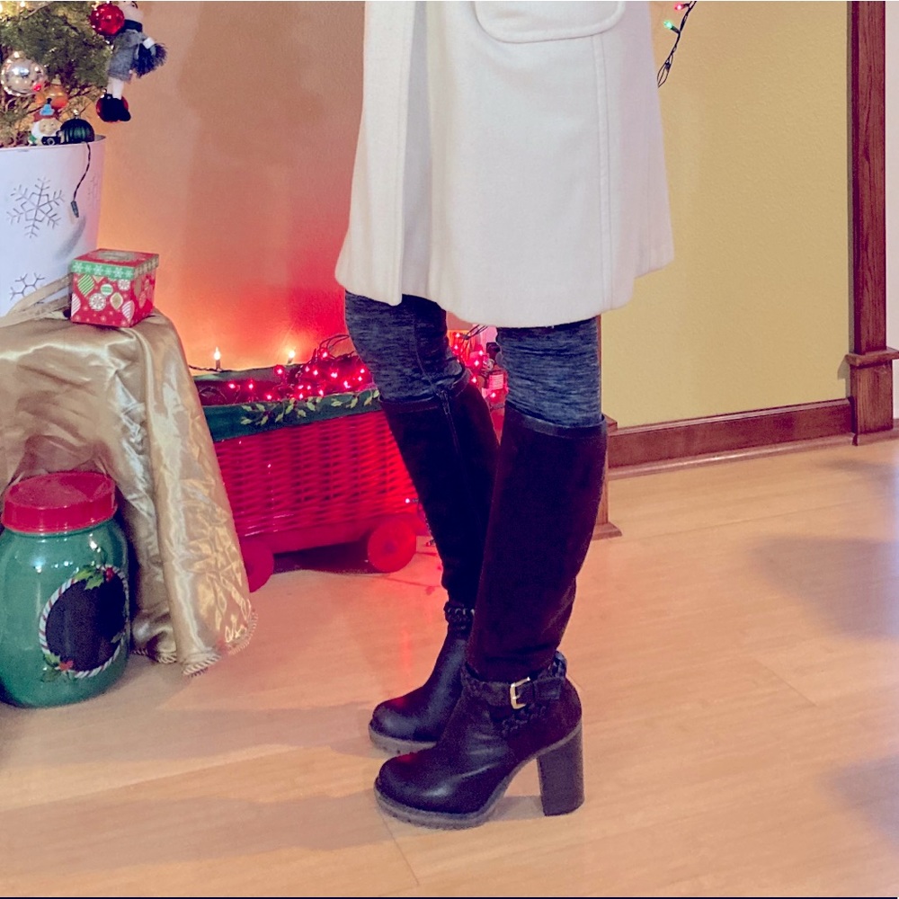 High heel long leather boots